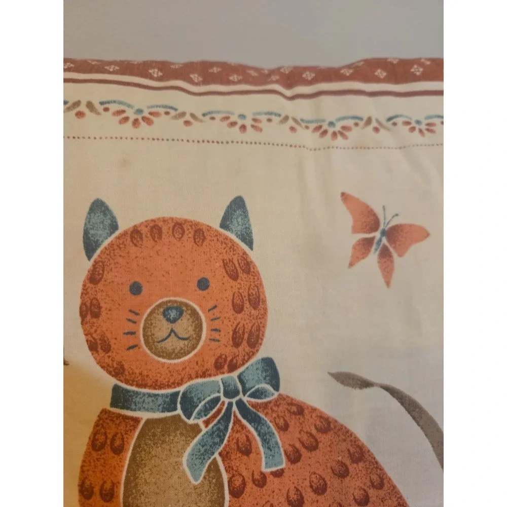Vintage Kitschy Stencil Cat Pillow Square Ditsy 90s Colors Butterfly